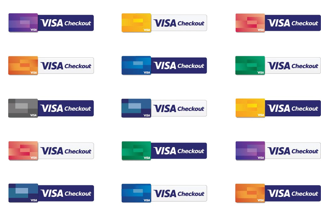An illustration showcasing different variations of the Visa Checkout button. 